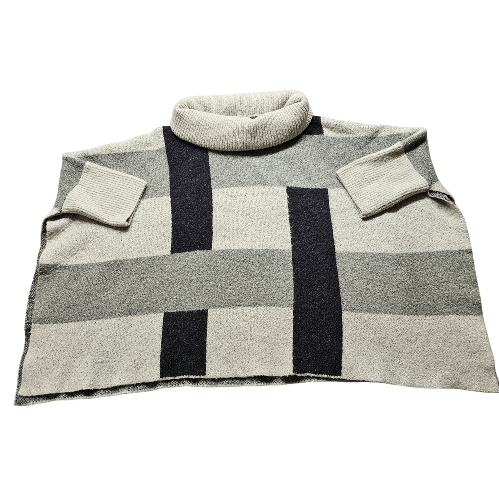 Zara Knit Women's Gray Black Color block Oversized Turtleneck Poncho Sweater M